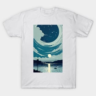 Blue Moon bay abstract line art T-Shirt